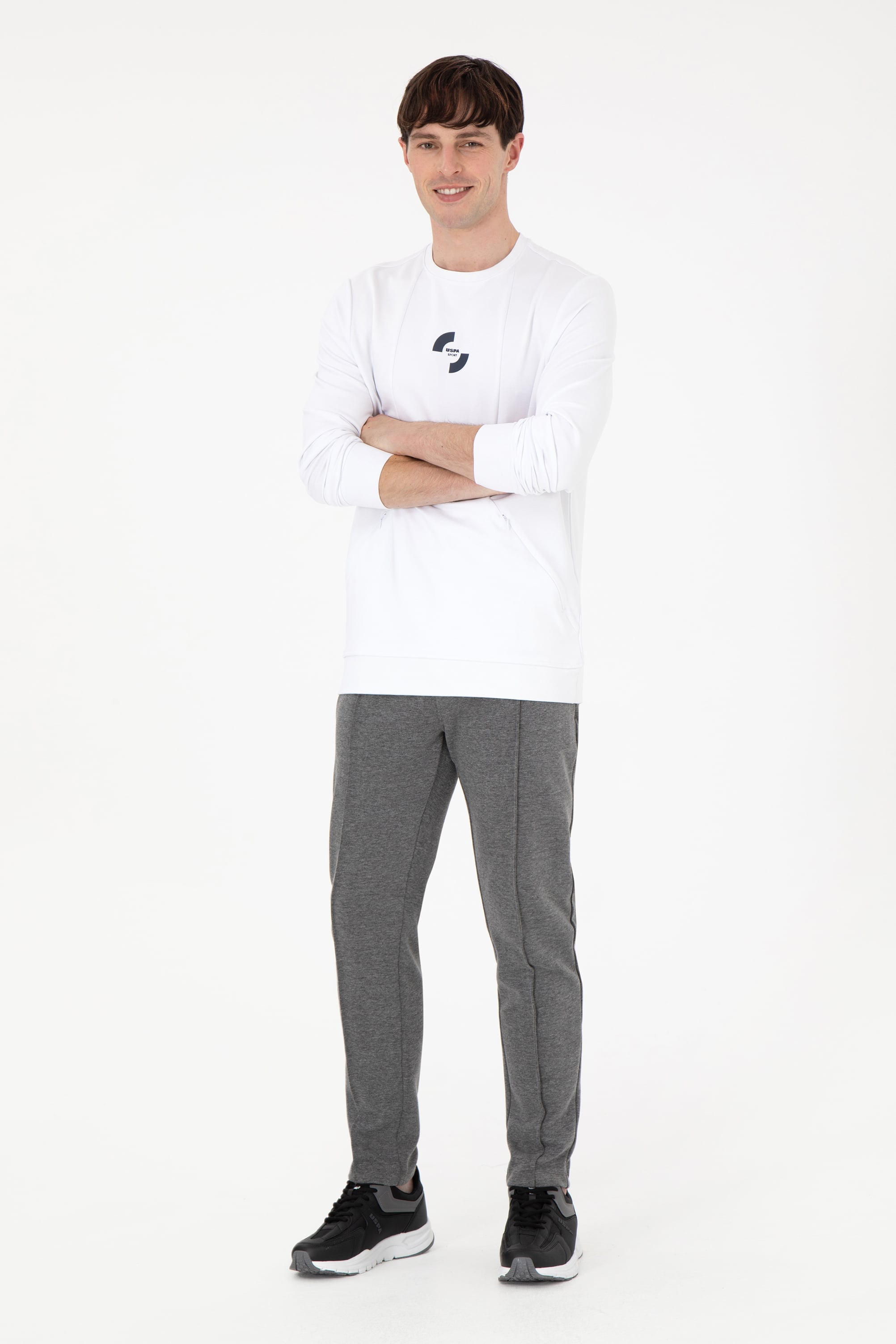Erkek Regular Fit Bisiklet Yaka Beyaz Sweatshirt