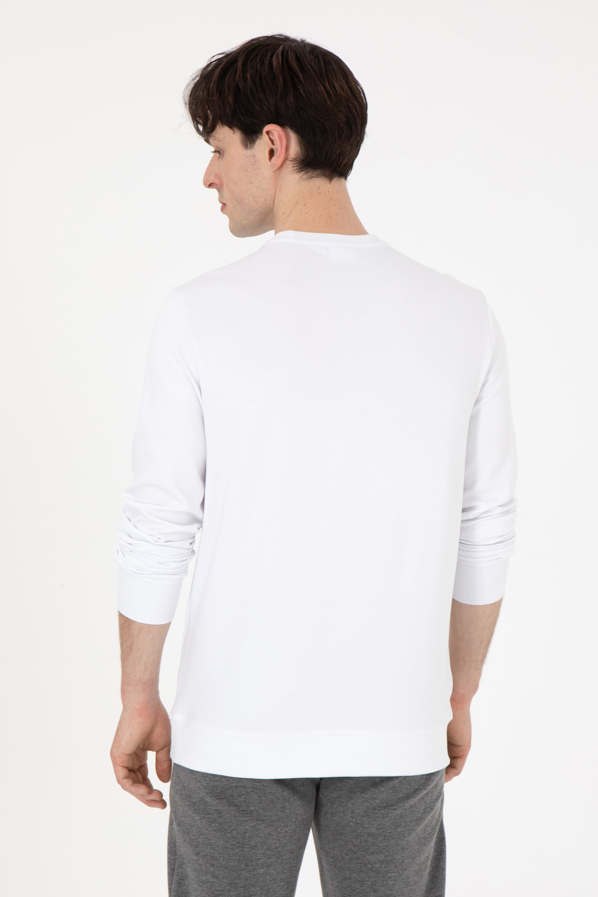 Erkek Regular Fit Bisiklet Yaka Beyaz Sweatshirt