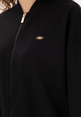 Kadın Siyah Bisiklet Yaka Fermuarlı Sweatshirt - 50299000014