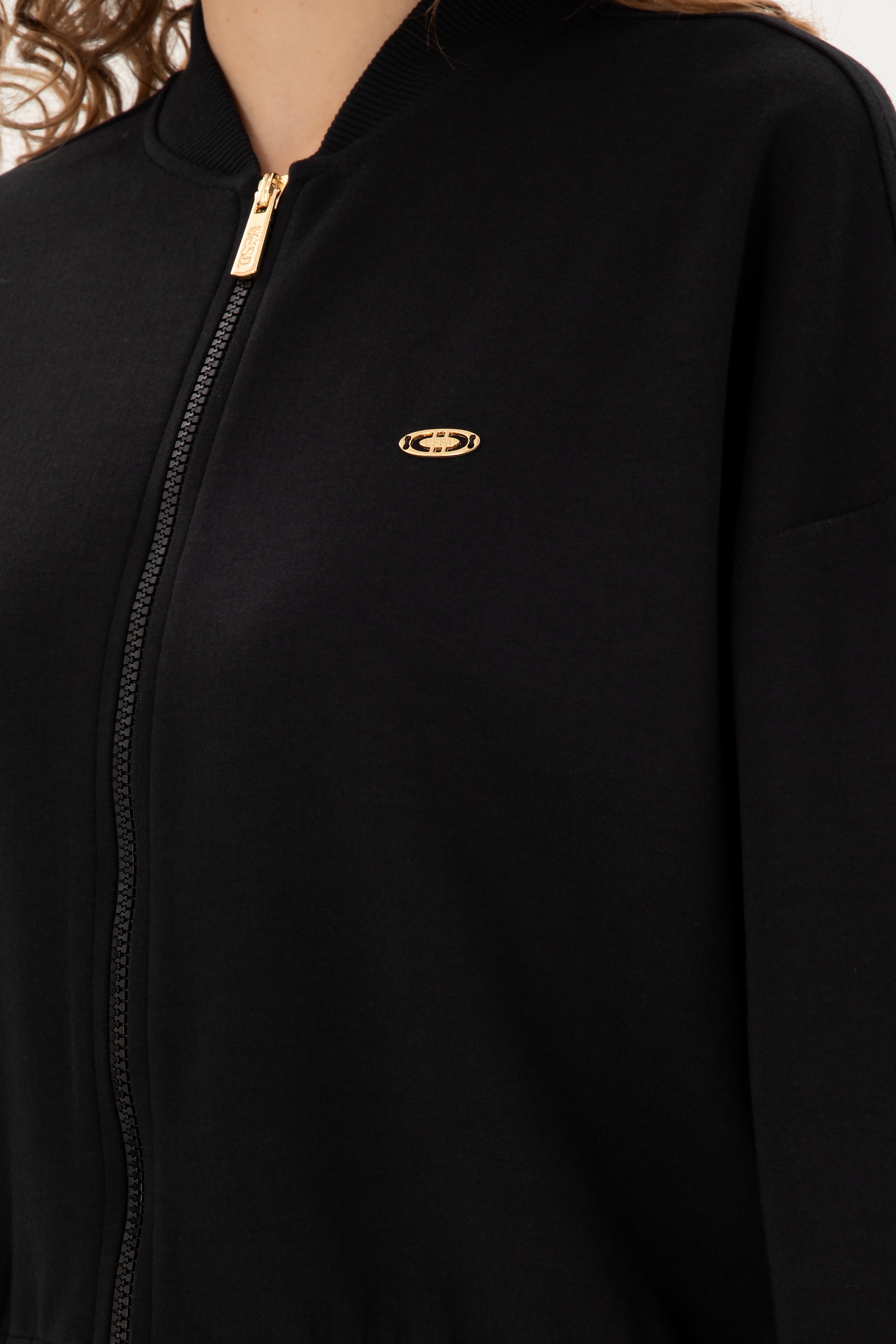 Kadın Siyah Bisiklet Yaka Fermuarlı Sweatshirt - Image 7