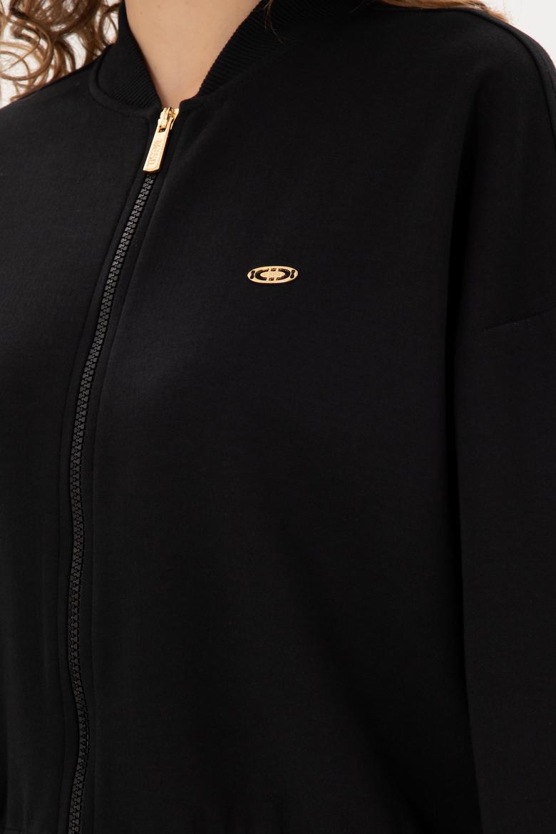 Kadın Siyah Bisiklet Yaka Fermuarlı Sweatshirt - 50299000014