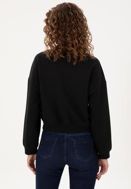 Kadın Siyah Bisiklet Yaka Fermuarlı Sweatshirt - 50299000014