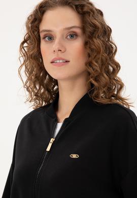 Kadın Siyah Bisiklet Yaka Fermuarlı Sweatshirt - 50299000014