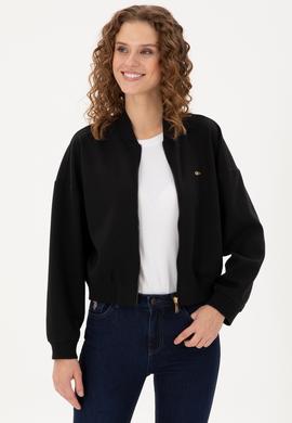 Kadın Siyah Bisiklet Yaka Fermuarlı Sweatshirt - 50299000014