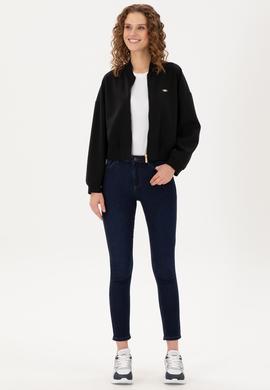 Kadın Siyah Bisiklet Yaka Fermuarlı Sweatshirt - 50299000014