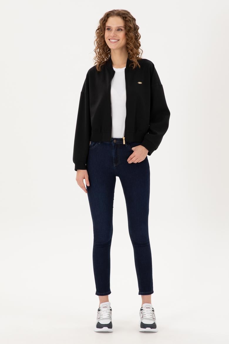 Kadın Siyah Bisiklet Yaka Fermuarlı Sweatshirt - 50299000014