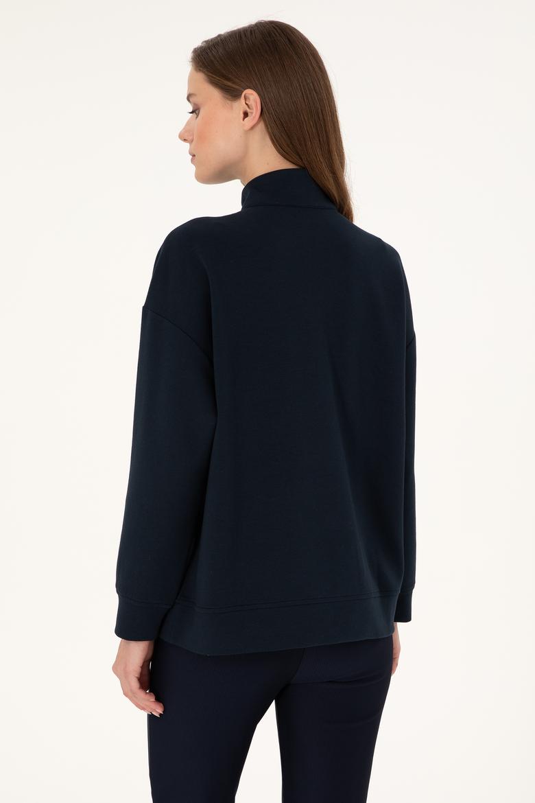 Kadın Lacivert Dik Yaka Fermuarlı Sweatshirt - 50297316012