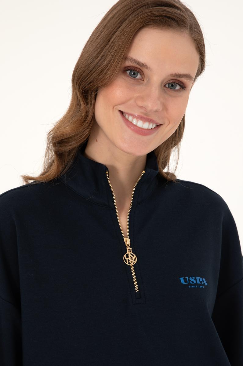 Kadın Lacivert Dik Yaka Fermuarlı Sweatshirt