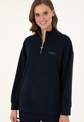 Kadın Lacivert Dik Yaka Fermuarlı Sweatshirt - 50297316012