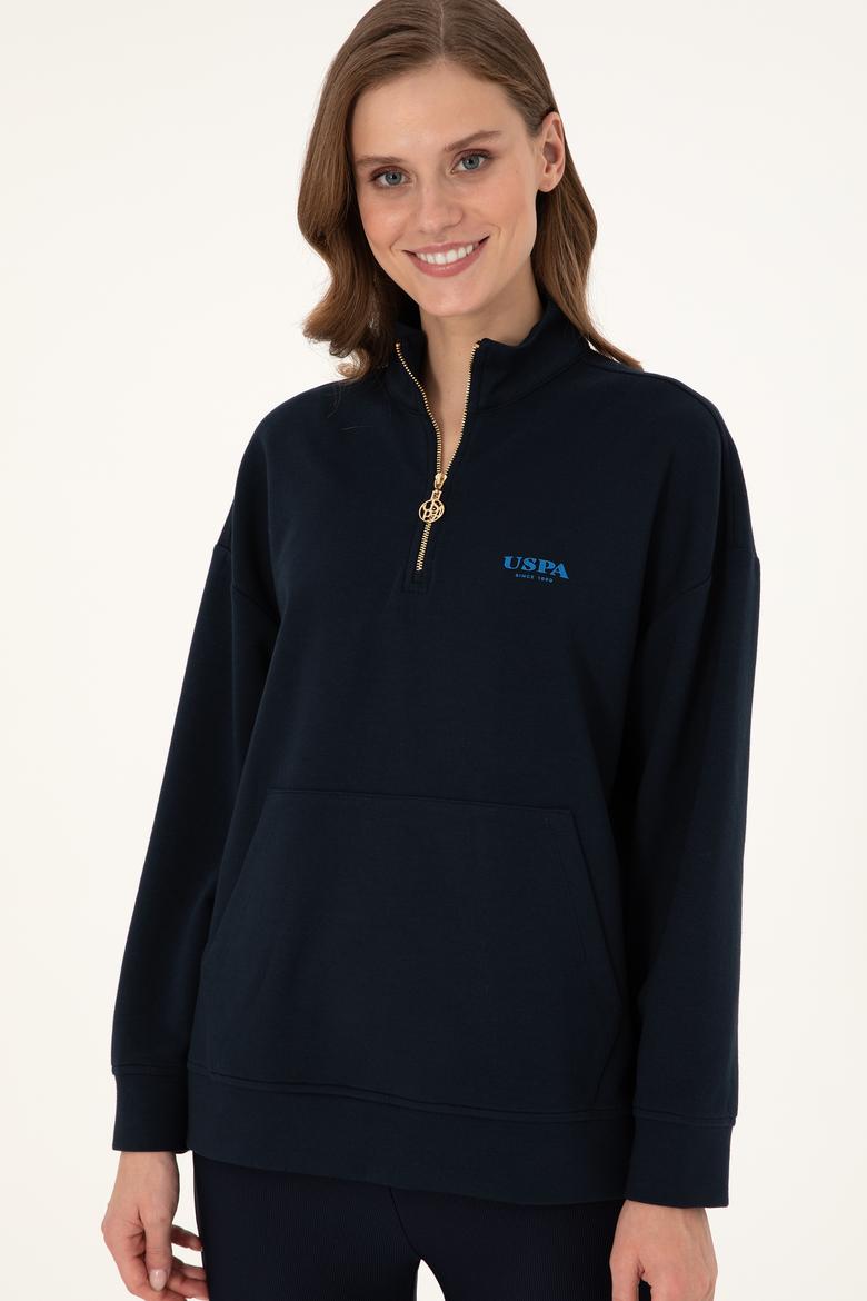 Kadın Lacivert Dik Yaka Fermuarlı Sweatshirt - 50297316012