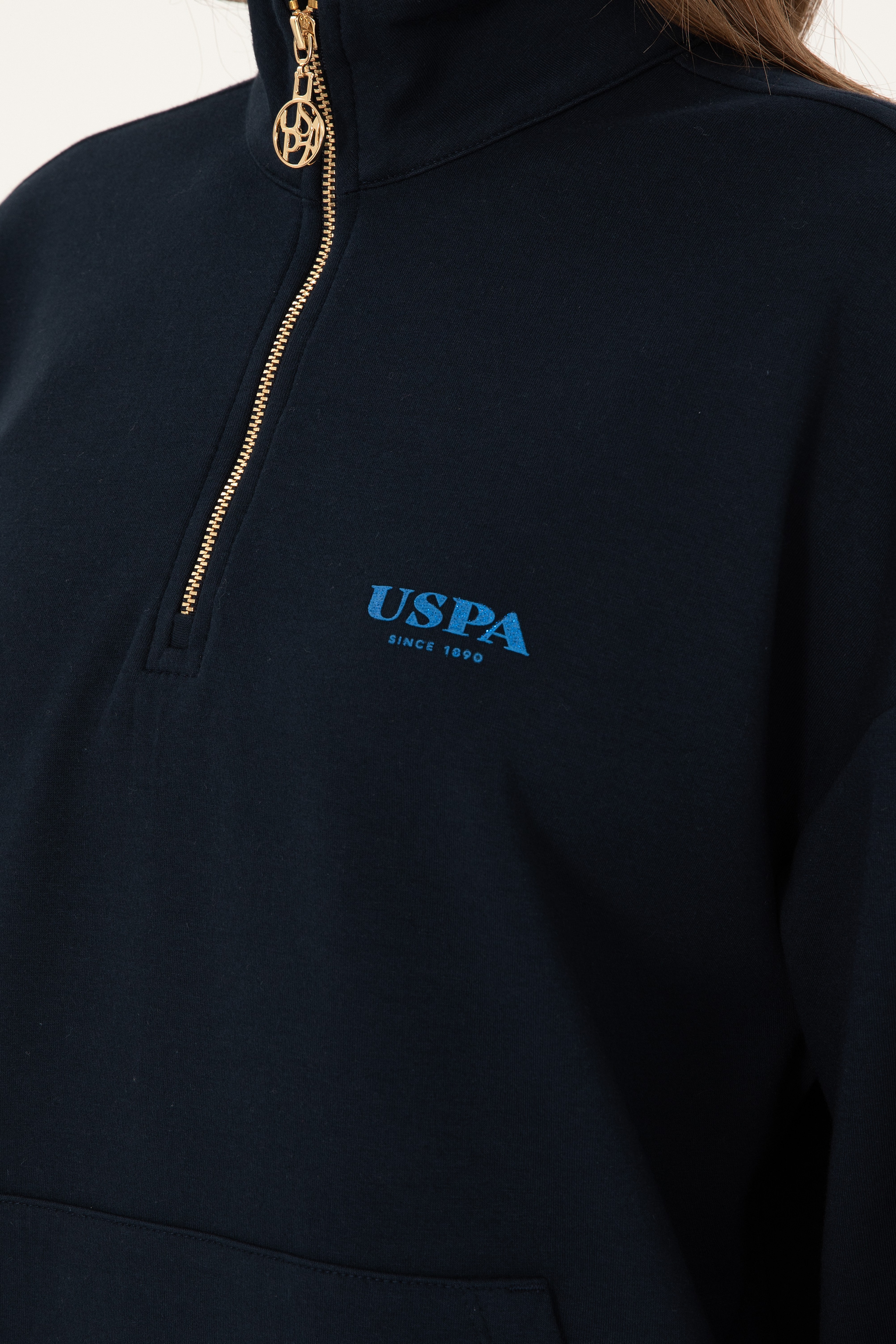 Kadın Lacivert Dik Yaka Fermuarlı Sweatshirt