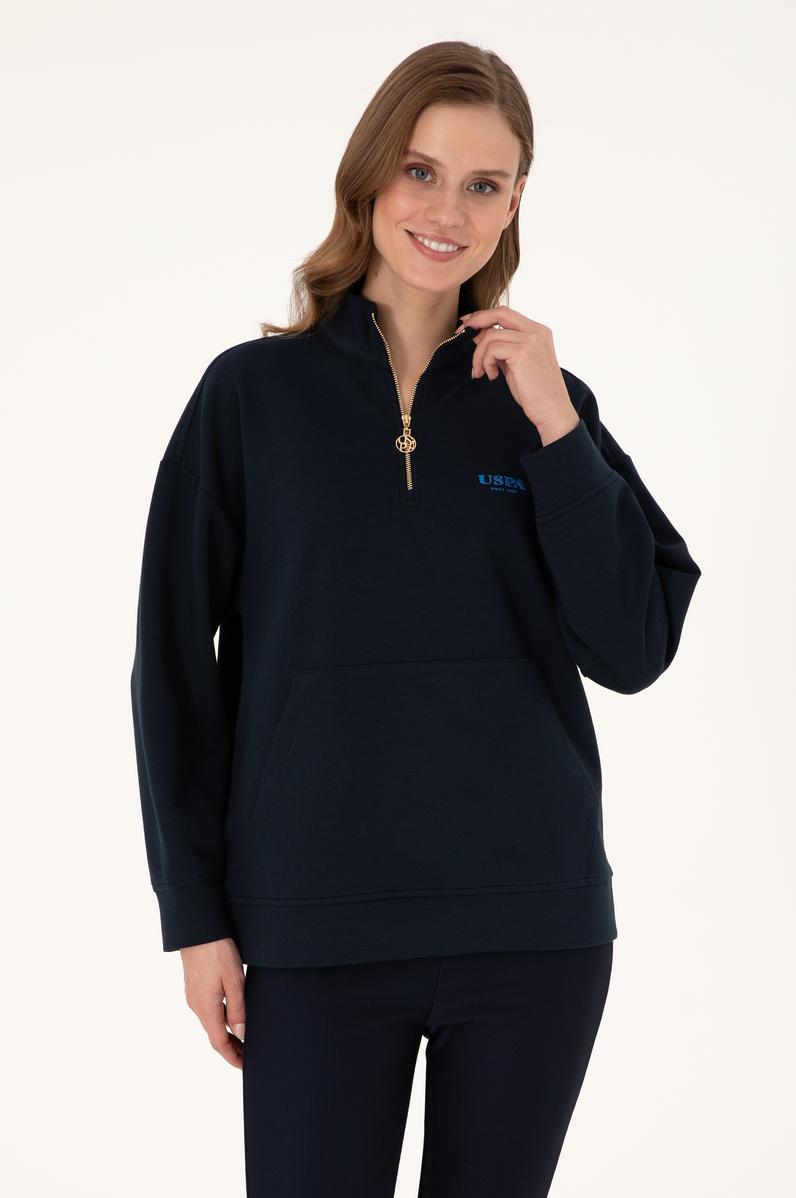 Kadın Lacivert Dik Yaka Fermuarlı Sweatshirt