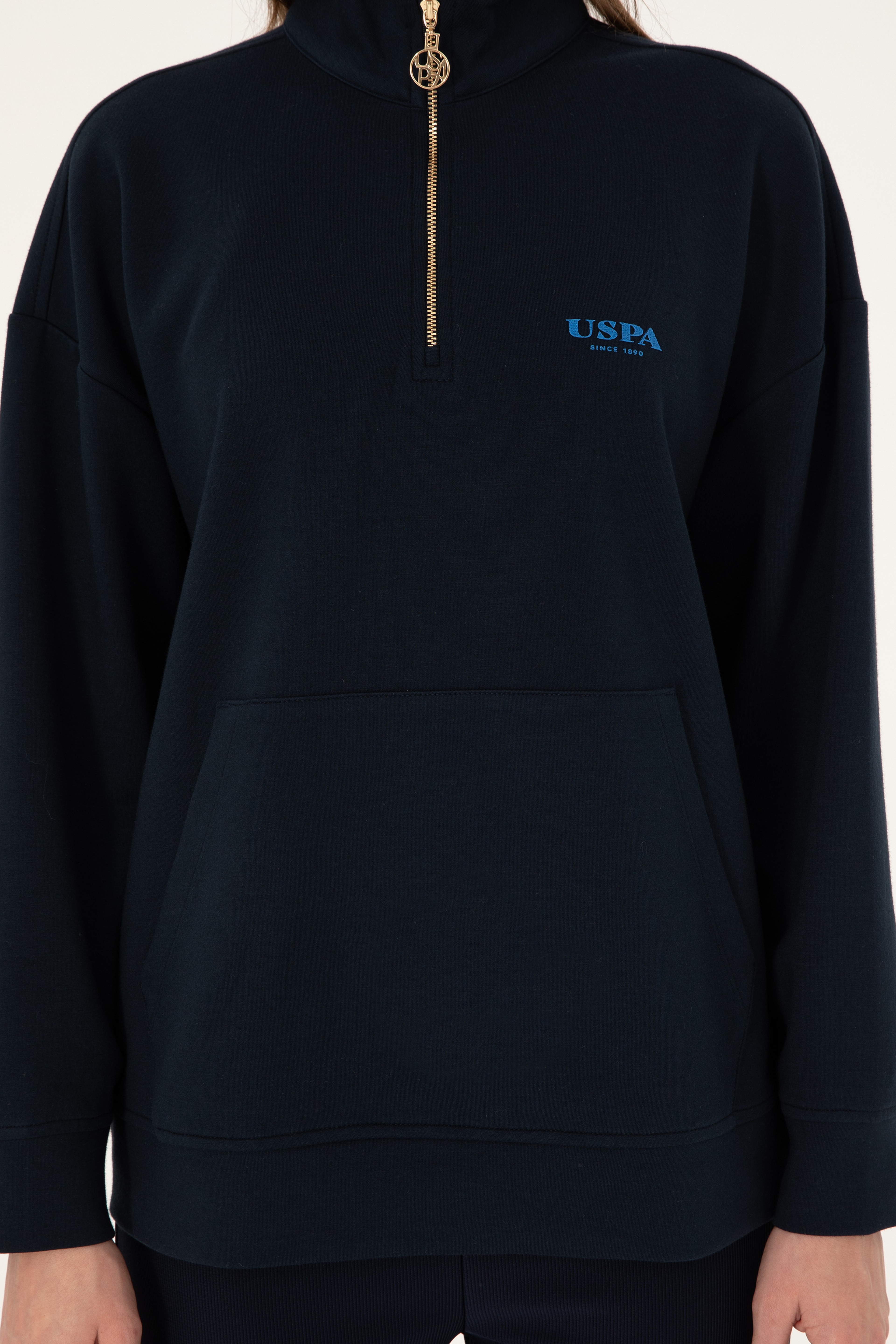 Kadın Lacivert Dik Yaka Fermuarlı Sweatshirt - Image 6