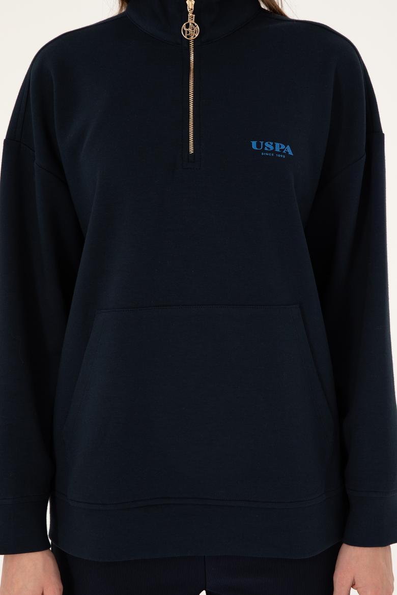 Kadın Lacivert Dik Yaka Fermuarlı Sweatshirt - 50297316012