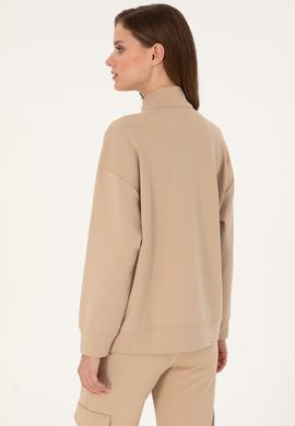 Kadın Kum Dik Yaka Fermuarlı Sweatshirt - 50297316007