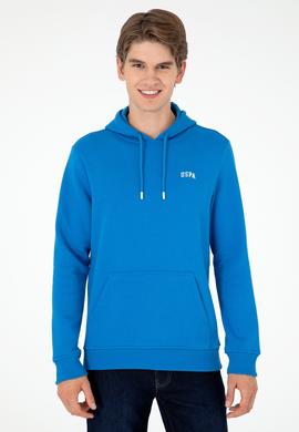 Erkek Kapüşonlu Kobalt Mavi Basic Şardonlu Sweatshirt - 50295176117