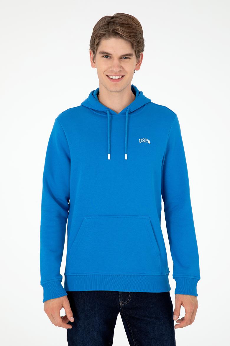 Erkek Kapüşonlu Kobalt Mavi Basic Şardonlu Sweatshirt - 50295176117