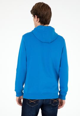 Erkek Kapüşonlu Kobalt Mavi Basic Şardonlu Sweatshirt - 50295176117