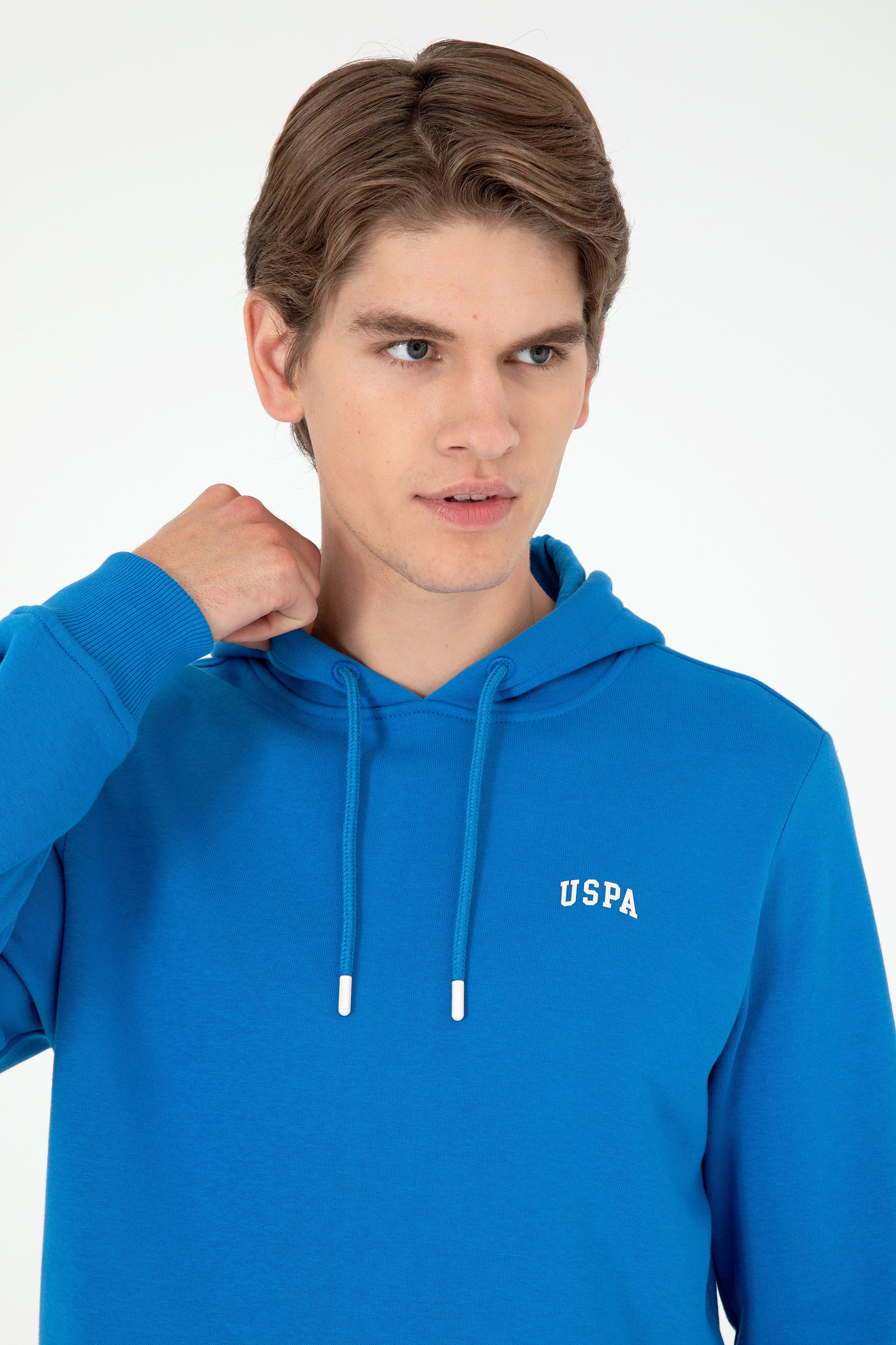 Erkek Kapüşonlu Kobalt Mavi Basic Şardonlu Sweatshirt