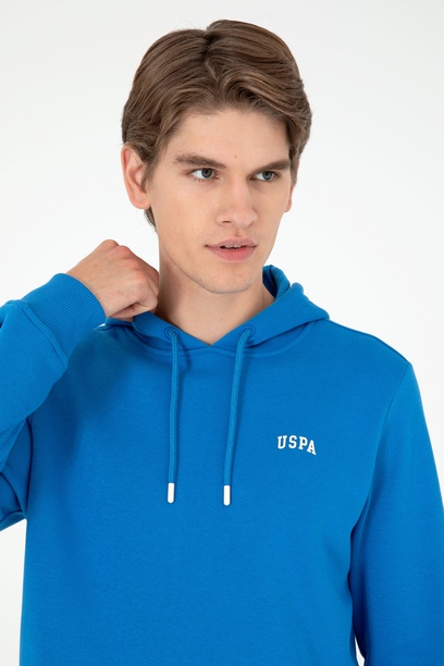 Erkek Kapüşonlu Kobalt Mavi Basic Şardonlu Sweatshirt