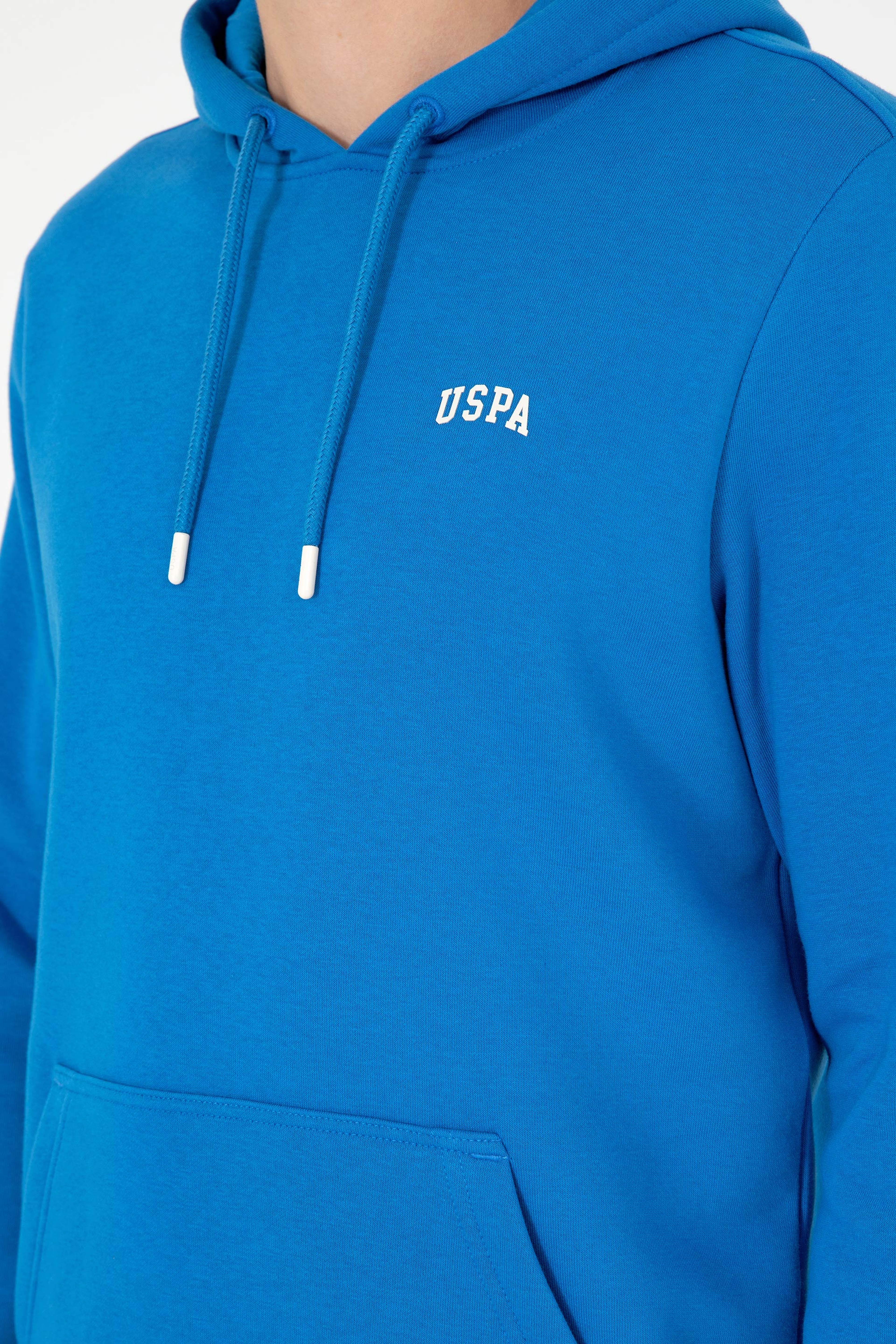 Erkek Kapüşonlu Kobalt Mavi Basic Şardonlu Sweatshirt