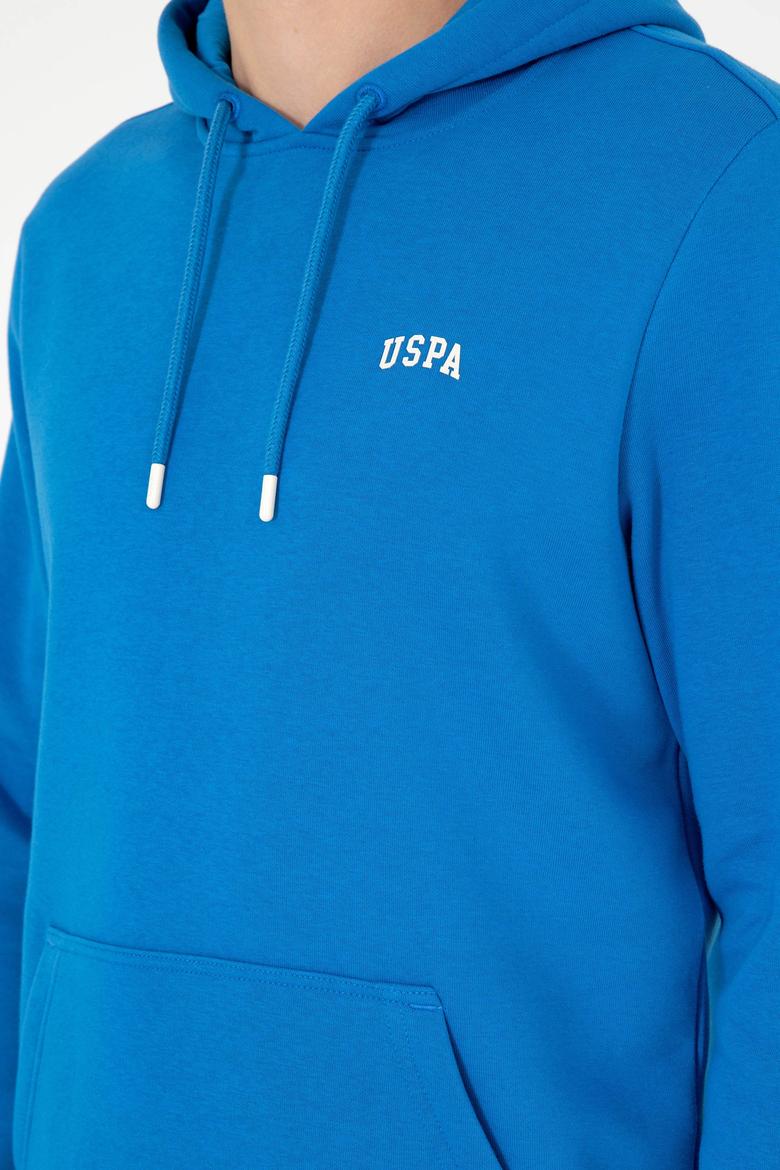 Erkek Kapüşonlu Kobalt Mavi Basic Şardonlu Sweatshirt - 50295176117