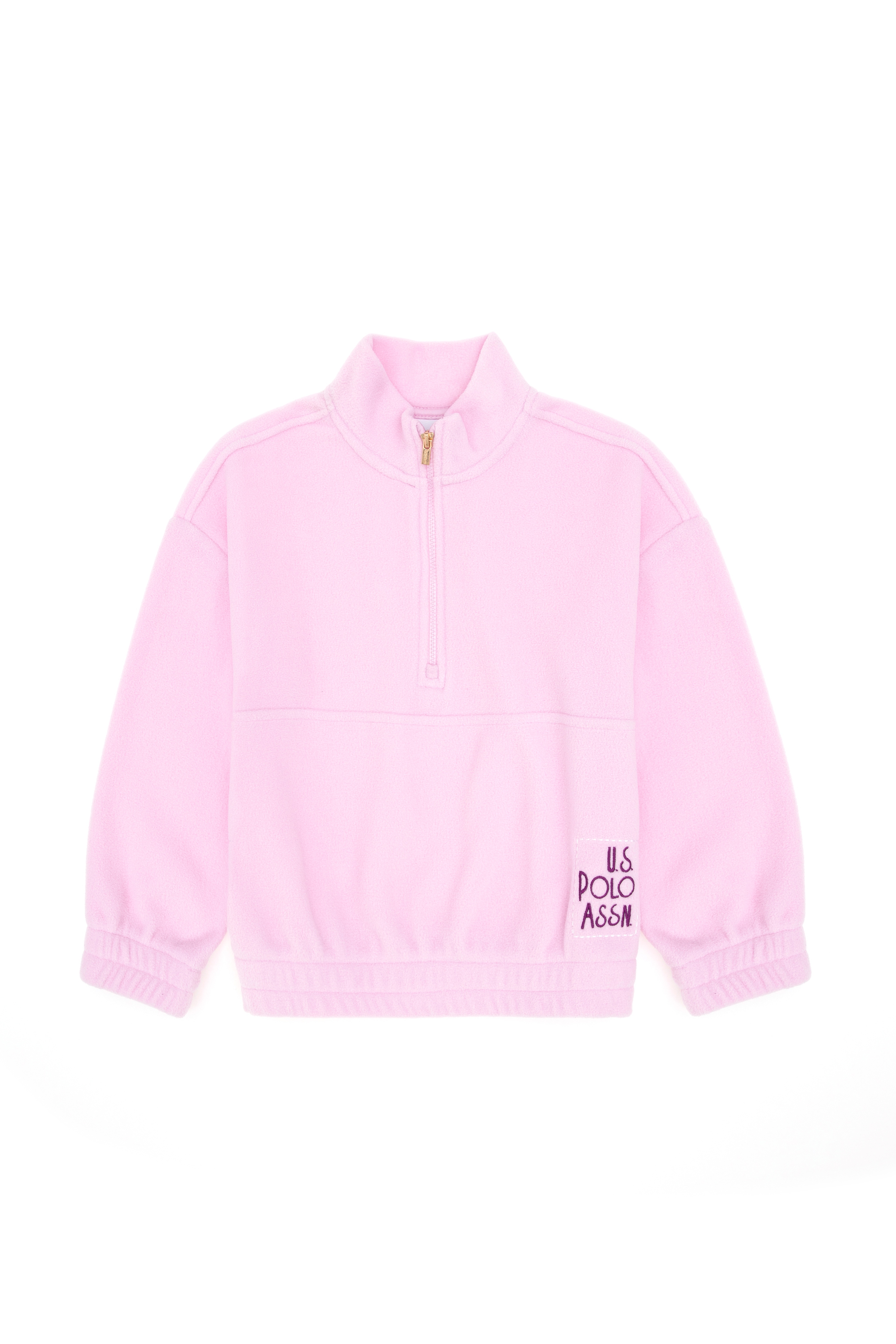 Kız Çocuk Yarım Fermuarlı Pembe Polar Sweatshirt