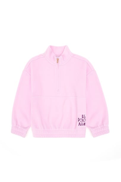 Kız Çocuk Yarım Fermuarlı Pembe Polar Sweatshirt