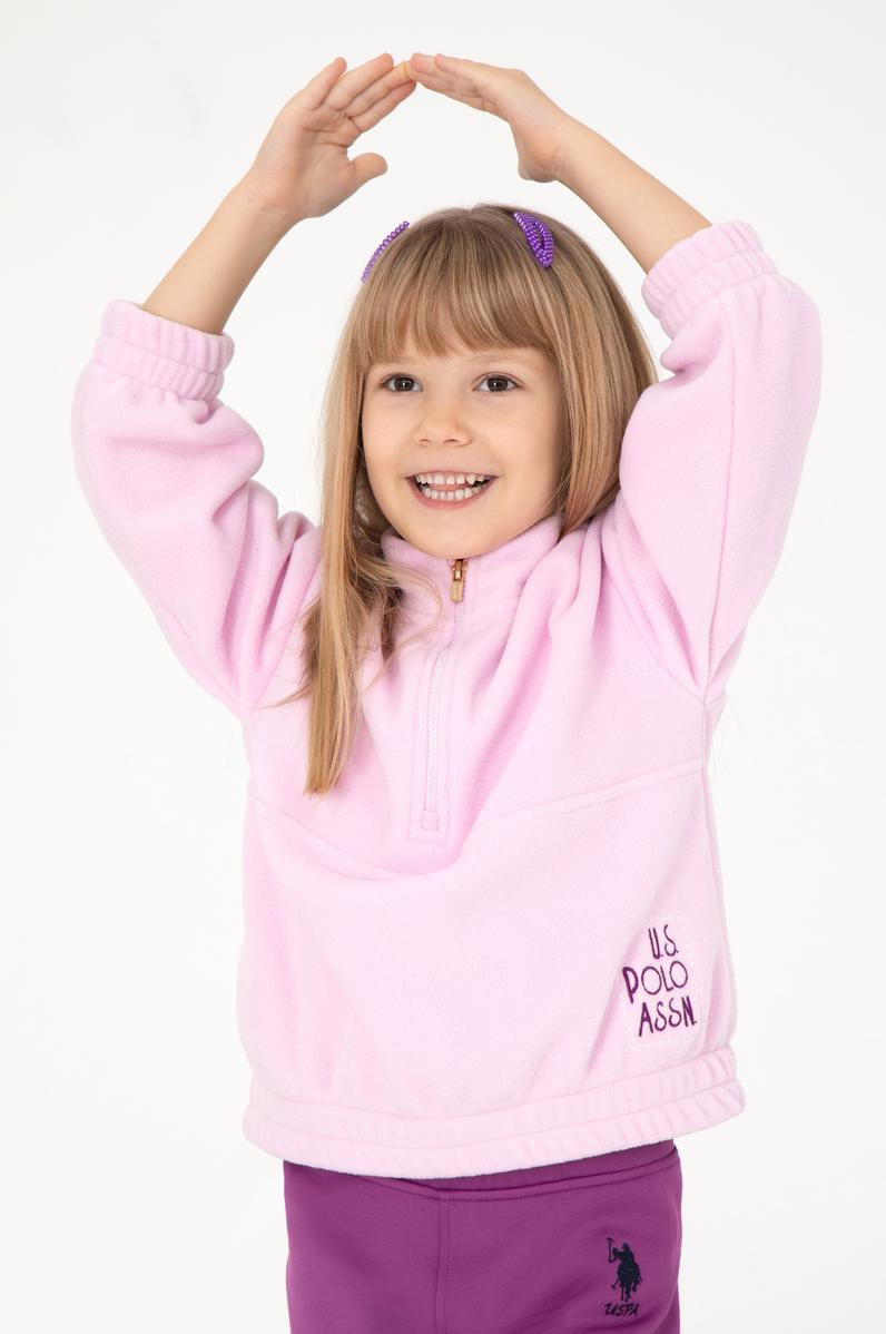 Kız Çocuk Yarım Fermuarlı Pembe Polar Sweatshirt