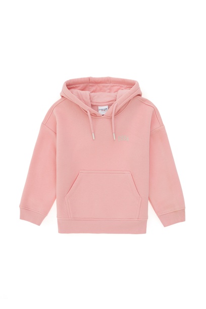 Kız Çocuk Pudra Basic Kapüşonlu Sweatshirt
