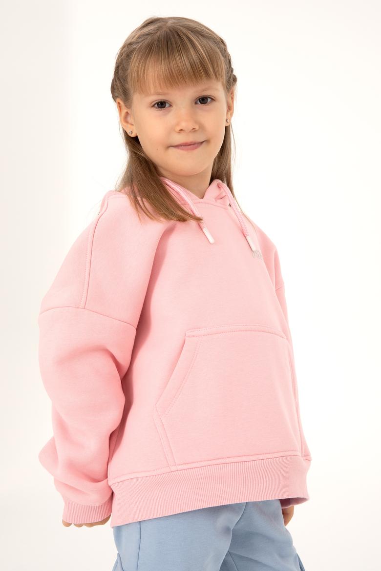 Kız Çocuk Pudra Basic Kapüşonlu Sweatshirt - 50297438017