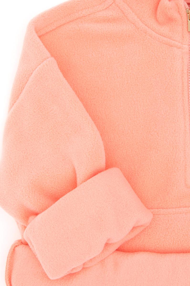 Kız Çocuk Somon Yarım Fermuarlı Polar Sweatshirt