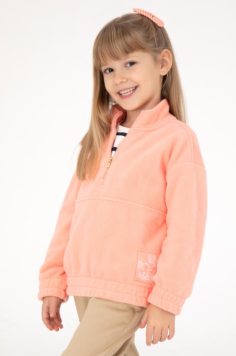 Kız Çocuk Somon Yarım Fermuarlı Polar Sweatshirt