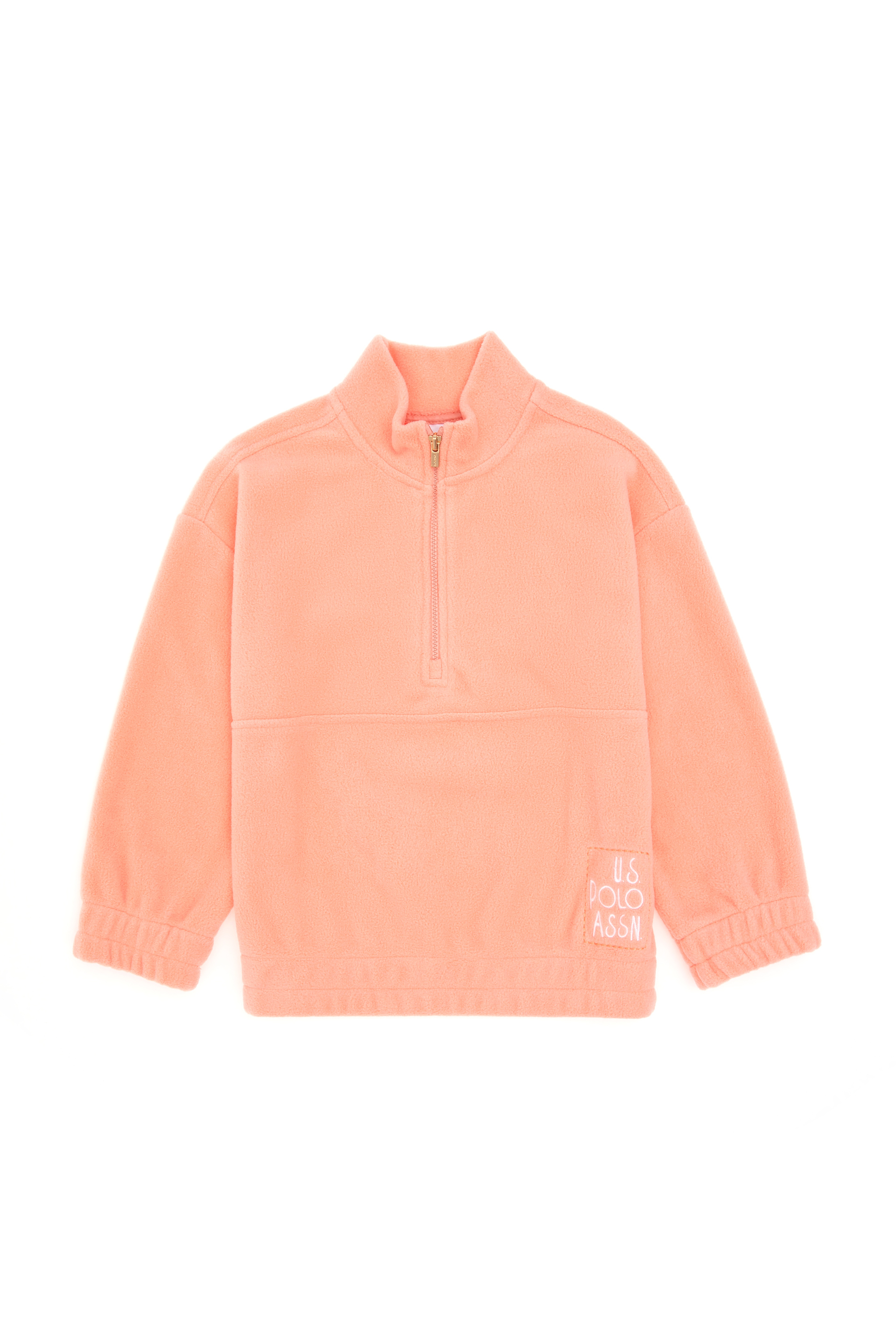 Kız Çocuk Somon Yarım Fermuarlı Polar Sweatshirt