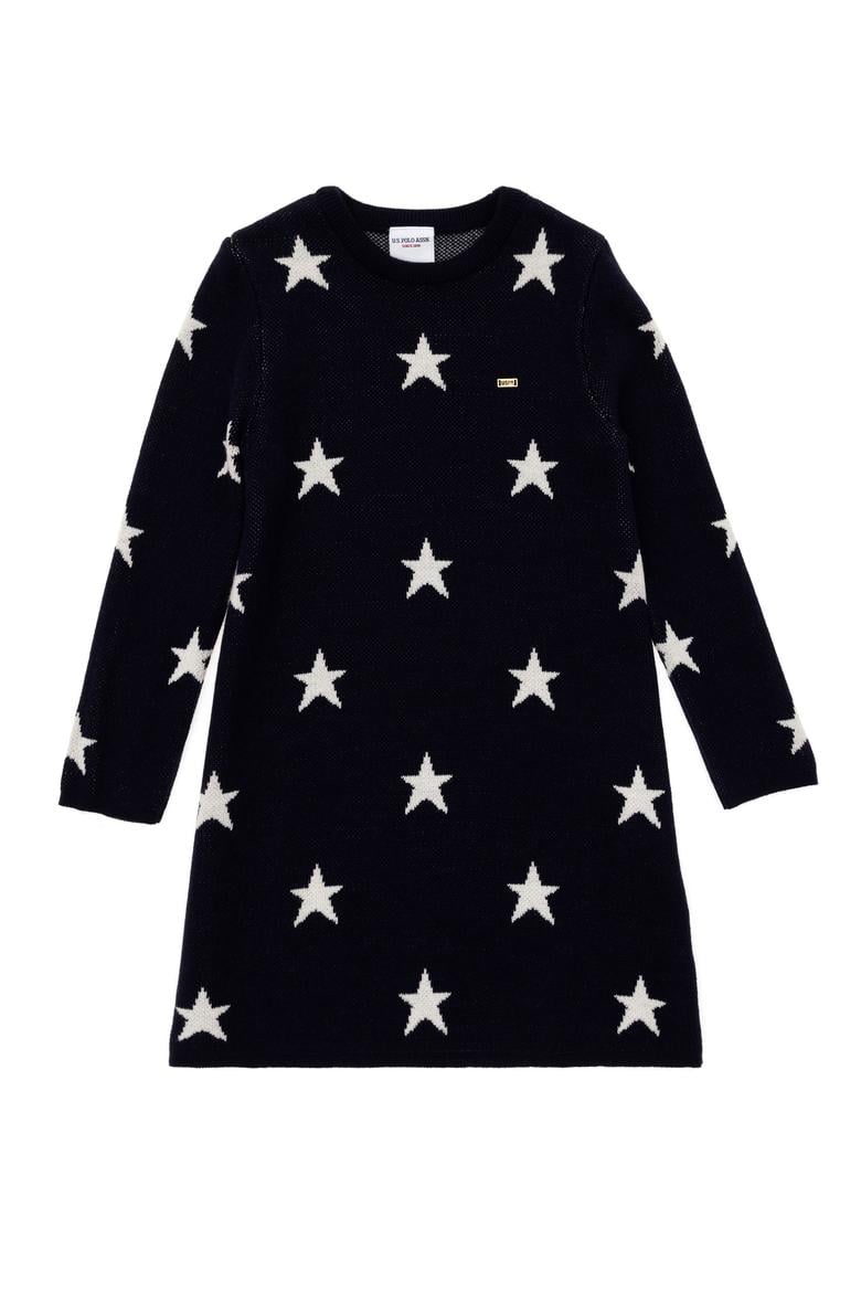 Kız Çocuk Lacivert Triko Balıkçı Yaka Triko Elbise - 50297157012