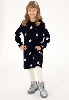 Kız Çocuk Lacivert Triko Balıkçı Yaka Triko Elbise - 50297157012