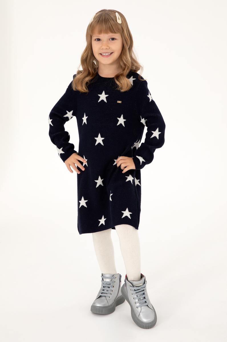 Kız Çocuk Lacivert Triko Balıkçı Yaka Triko Elbise