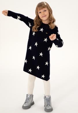 Kız Çocuk Lacivert Triko Balıkçı Yaka Triko Elbise - 50297157012