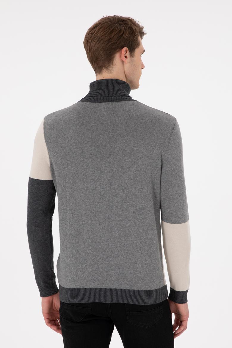 Erkek Slim Fit Yarım Balıkçı Yaka Koyu Yeşil Kazak - 50297057009