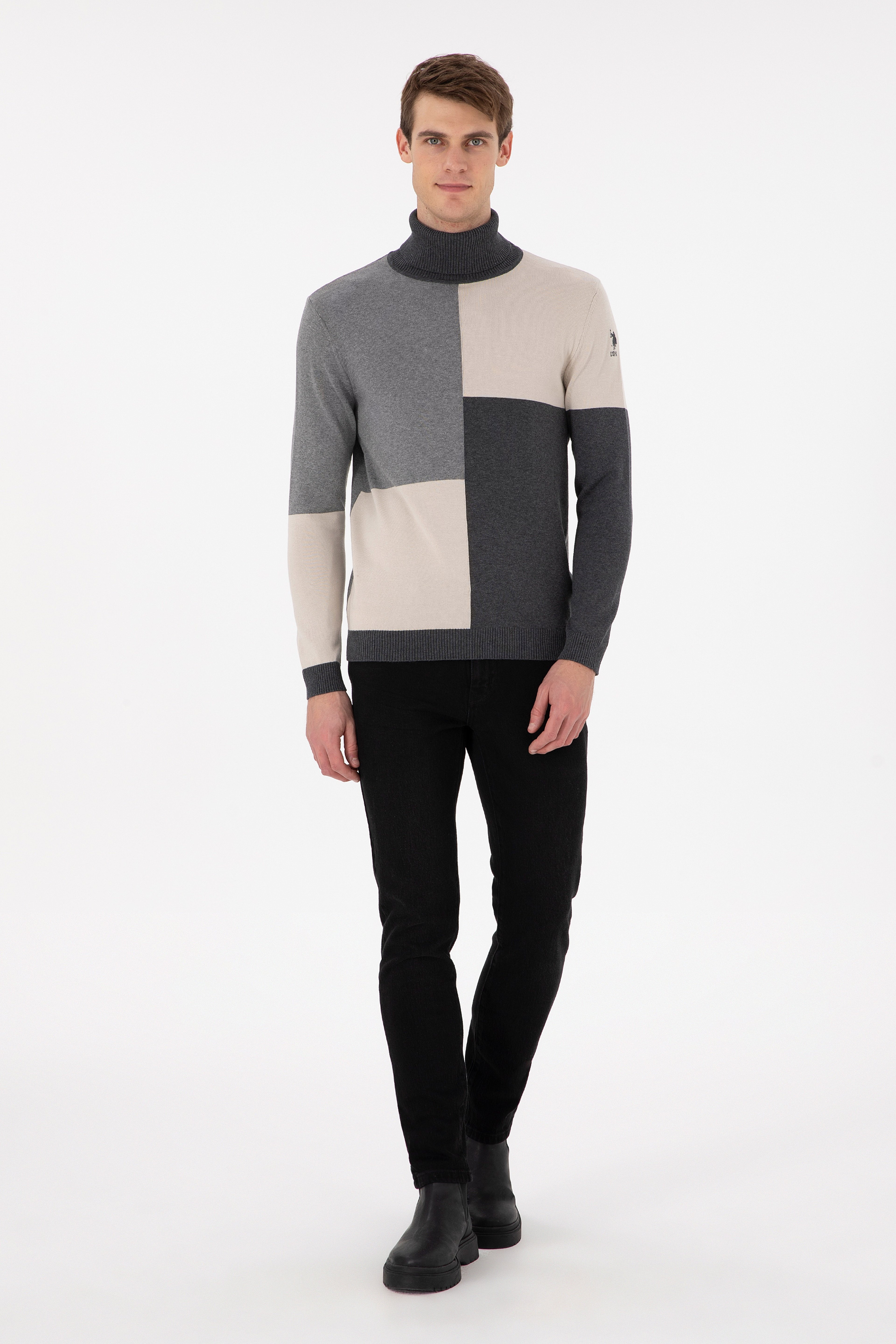 Erkek Slim Fit Yarım Balıkçı Yaka Koyu Yeşil Kazak - Image 4
