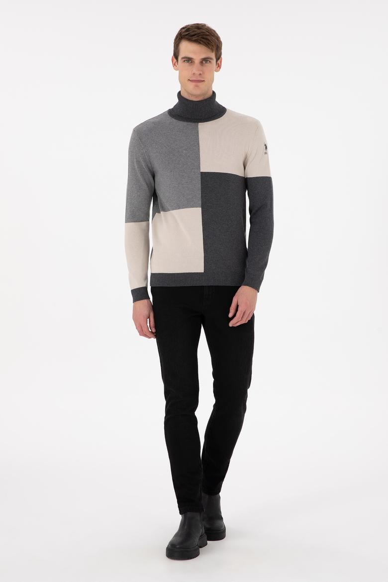 Erkek Slim Fit Yarım Balıkçı Yaka Koyu Yeşil Kazak - 50297057009