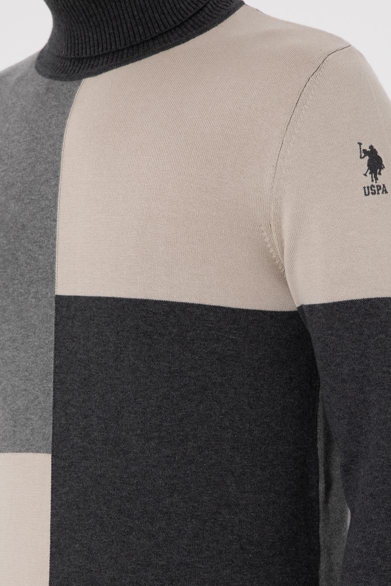 Erkek Slim Fit Yarım Balıkçı Yaka Koyu Yeşil Kazak - 50297057009