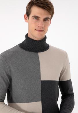 Erkek Slim Fit Yarım Balıkçı Yaka Koyu Yeşil Kazak - 50297057009