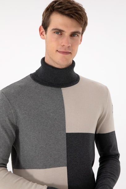 Erkek Slim Fit Yarım Balıkçı Yaka Koyu Yeşil Kazak