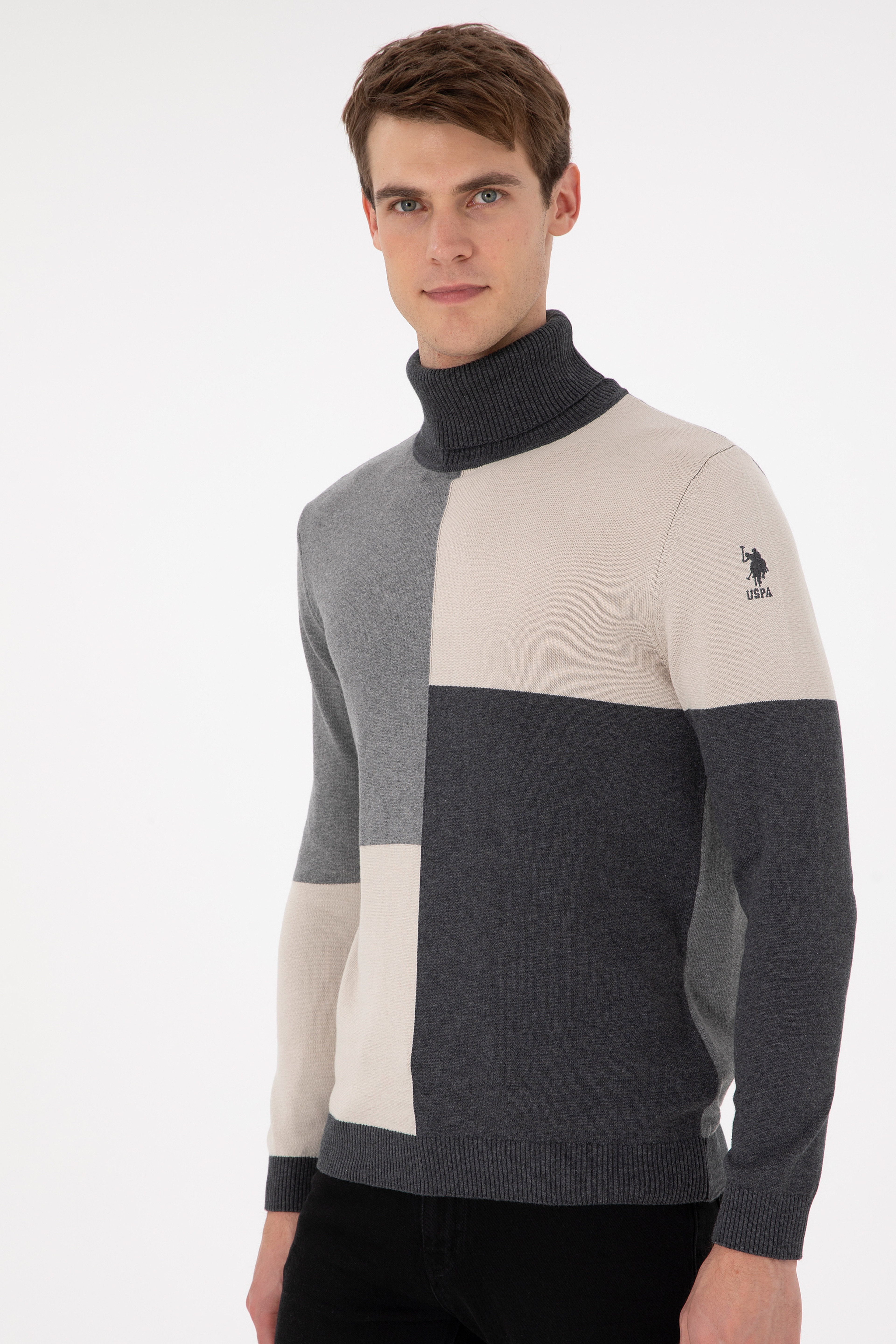 Erkek Slim Fit Yarım Balıkçı Yaka Koyu Yeşil Kazak