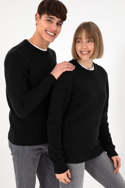 Erkek Regular Fit Bisiklet Yaka Siyah Kazak