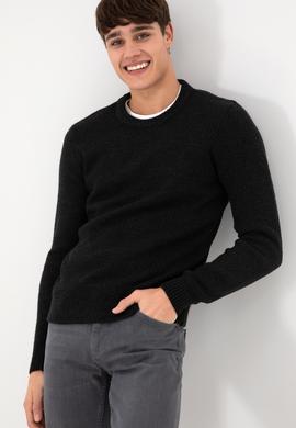 Erkek Regular Fit Bisiklet Yaka Siyah Kazak - 50297049019