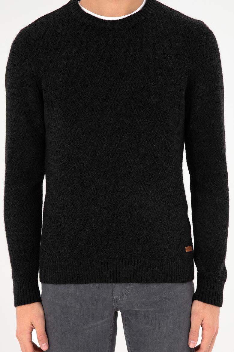 Erkek Regular Fit Bisiklet Yaka Siyah Kazak - 50297049019