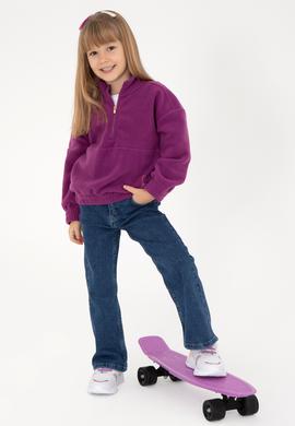 Kız Çocuk Menekşe Yarım Fermuarlı Polar Sweatshirt - 50298983002