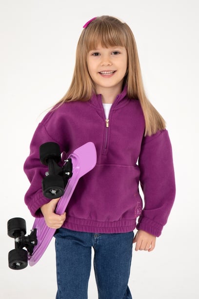 Kız Çocuk Menekşe Yarım Fermuarlı Polar Sweatshirt